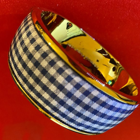 Kate Spade Blue And White Plaid Priint Hinged Bangle Bracelet - Picture 1 of 5